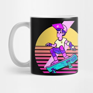 Cyberpunk Skateboarder With Retro Sunset Mug